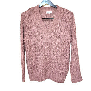Adora Women's Chunky V Neck Relaxed Fit Sweater Size Medium Brown